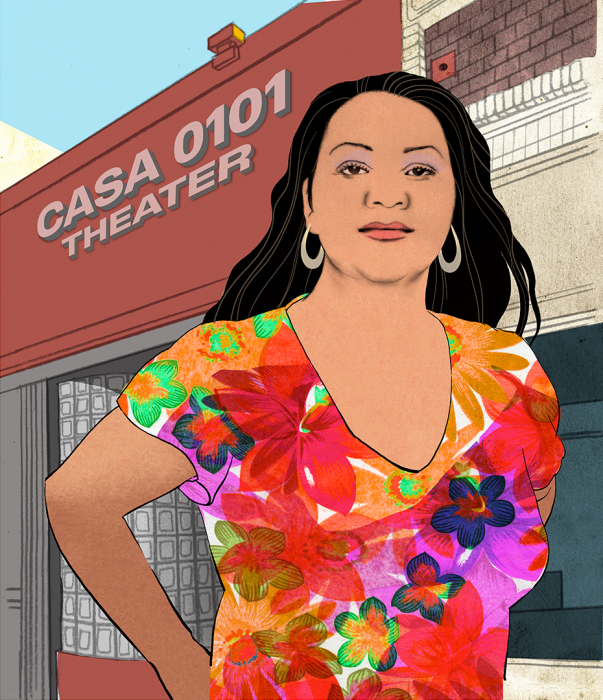 Illustration of formerly undocumented, Chicana playwright Josefina López. 