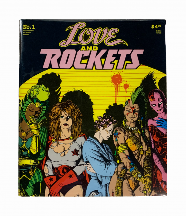 Cover of Love and Rockets comic book showing 5 comic book figures.