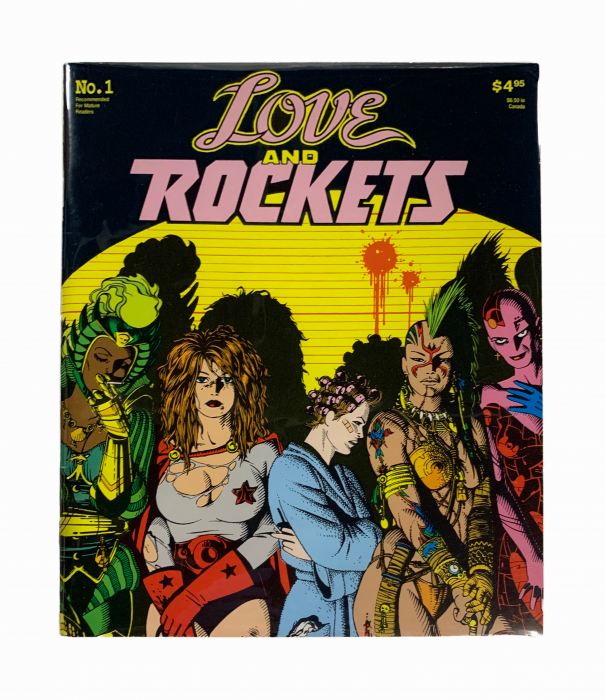 Cover of Love and Rockets comic book showing 5 comic book figures. 