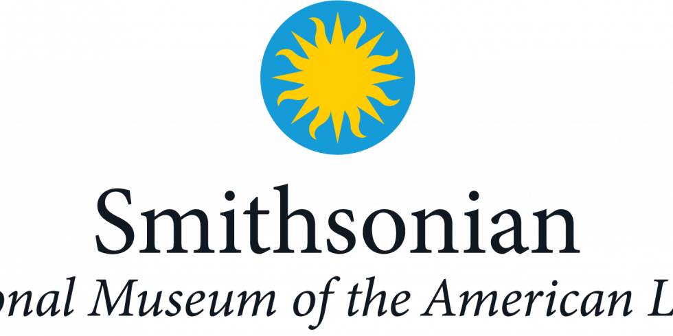 Graphic of logo, a small blue circle with yellow sunburst inside, above Smithsonian National Museum of the American Latino.