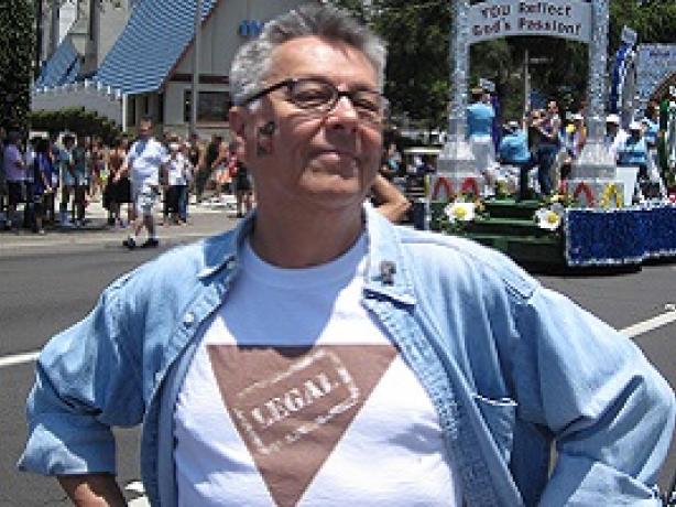 Marcher in Gay Pride parade