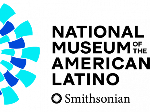 Logo with light and dark blue strokes of color in circle with empty center, next to blocky text.
