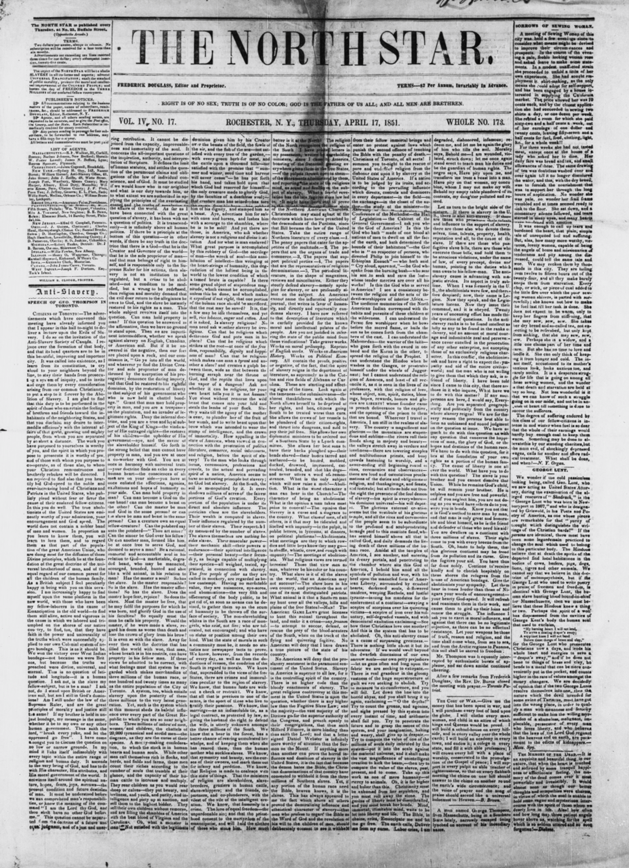 00379-D2-2021.08.06.png Photo of black and white front page of the January 21, 1848, edition of The North Star newspaper.