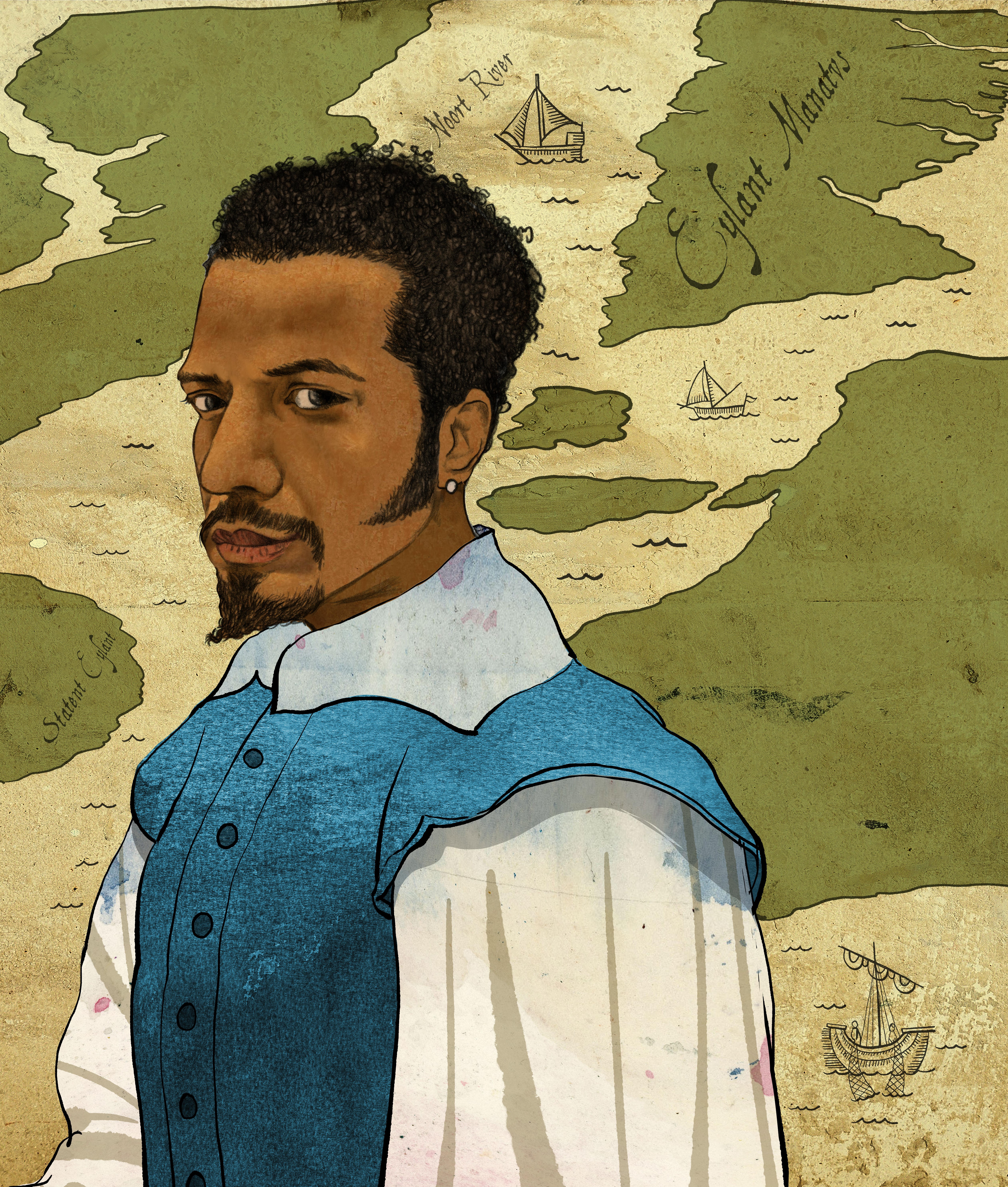 00603-D2-2021.09.30 Colored digital portrait illustration of Juan Rodriguez